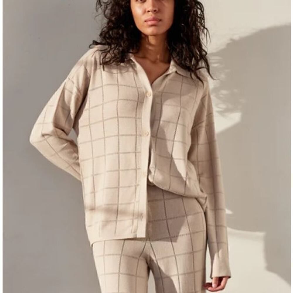 NAADAM Cotton Silk Grid Pointelle Sweater Sz. S
